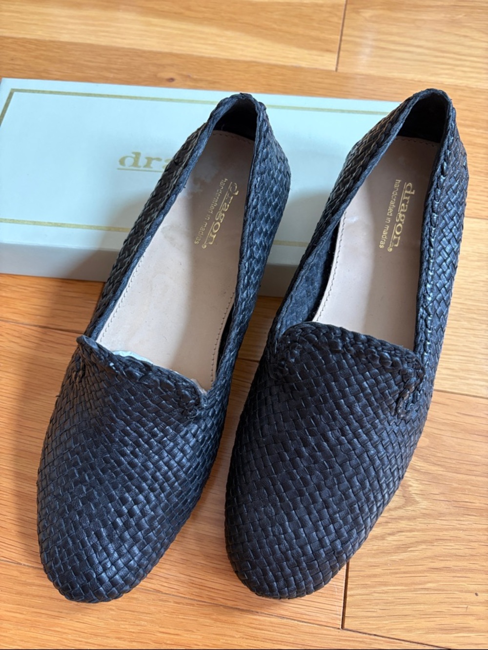 Dragon Diffusion Woven Black Leather Slip-On Loafers
